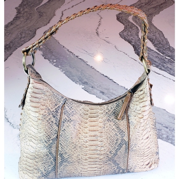 NEW Via Spiga Snake Embossed Textured Leather Hobo - Picture 6 of 15